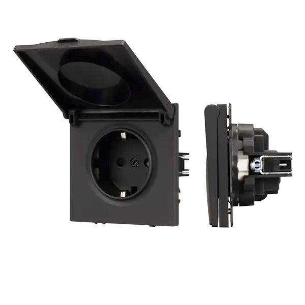 Штепсельная розетка встраиваемая Arlight SCT-NOBE-MCP-SFPL-BK 16А 054281 с/з с крышкой черная IP44