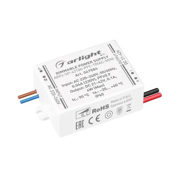 блок питания токовый (AC-DC) 100mA  4W 047584 ARPJ-SP-42100-PFC-TRIAC-MINI герм IP67 пластик