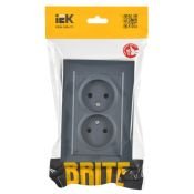 Штепсельная розетка встраиваемая двойная IEK BRITE 10А BR-R23-10-K35-F РСш12-2-БрМ без з/к с з/ш в сборе маренго