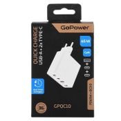 Зарядное устройство GPQC10 1USB+2Type-C 65W QC3.0 GAN GoPower белый Зарядное устройство GPQC10 1USB+2Type-C 65W QC3.0 GAN GoPower белый