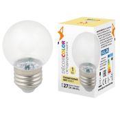 лампа декоративная светодиодная шар  G45 Белый теплый  1.0W UL-00005807 LED-G45-1W/3000K/E27/CL/С DECOR COLOR прозрачная колба