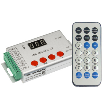 Контроллер для лент бегущий огонь  022992 HX-802SE-2 (6144 pix, 5-24V, SD-карта, ПДУ)