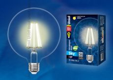 светодиодная лампа шар G125 Белый теплый 10W 10534 LED-G125-10W/WW/E27/CL PLS02WH SKY