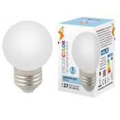 лампа декоративная светодиодная шар  G45 Белый 1.0W UL-00005806 LED-G45-1W/6000K/E27/FR/С DECOR COLOR