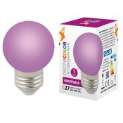 лампа декоративная светодиодная шар  G45 Фиолетовый 1.0W UL-00005652 LED-G45-1W/PURPLE/E27/FR/С DECOR COLOR