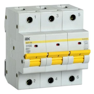 Автоматический выключатель 3п 100А ВА47-150 D 15кА MVA50-3-100-D KARAT IEK