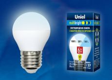 светодиодная лампа шар  G45 Белый дневной  6W UL-00002378 LED-G45-6W/NW/E27/FR/MB PLM11WH Диммируемая Multibright