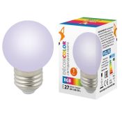 лампа декоративная светодиодная шар  G45 RGB 1.0W UL-00005808 LED-G45-1W/RGB/E27/FR/С DECOR COLOR